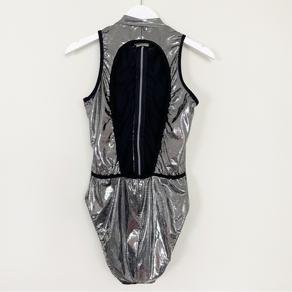 Speedo Vintage sparkling shiny Silver Swimsuit Tyra Banks Victorias Secret Sz 14 - Picture 9 of 15